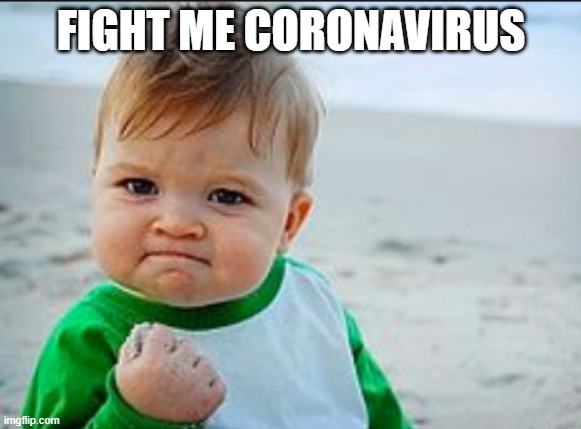 FIGHT ME CORONAVIRUS | image tagged in success kid,coronavirus,humour,funny | made w/ Imgflip meme maker