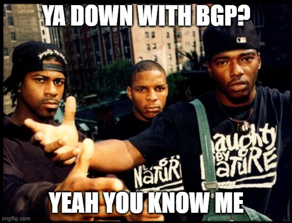 naughty by nature | YA DOWN WITH BGP? YEAH YOU KNOW ME | image tagged in naughty by nature | made w/ Imgflip meme maker