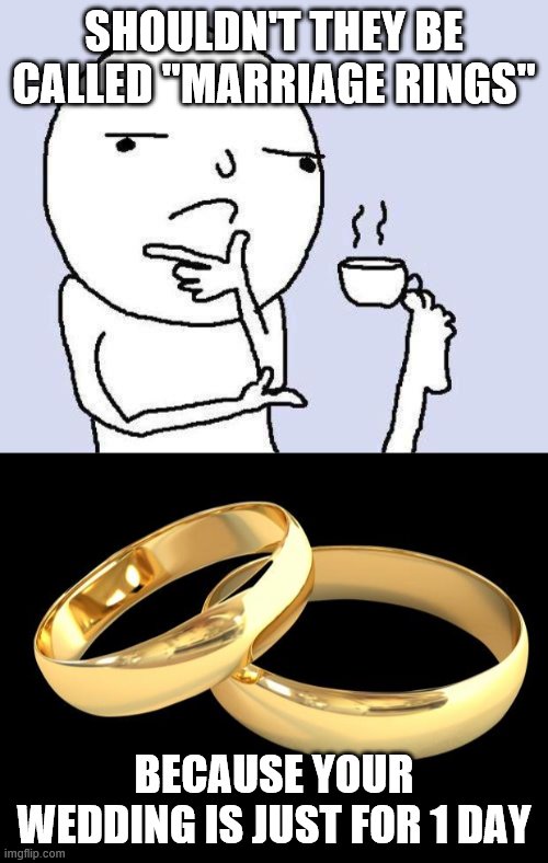 An image tagged thinking meme,wedding rings.