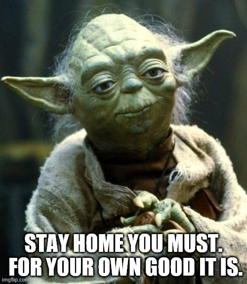 Yoda Telling You to Stay Home | STAY HOME YOU MUST.  FOR YOUR OWN GOOD IT IS. | image tagged in memes,star wars yoda | made w/ Imgflip meme maker