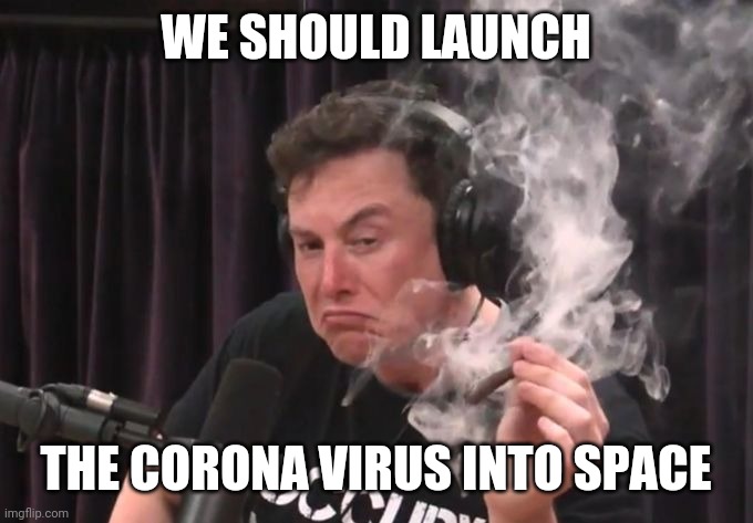 Elon Musk Smoking Weed | WE SHOULD LAUNCH; THE CORONA VIRUS INTO SPACE | image tagged in elon musk smoking weed | made w/ Imgflip meme maker