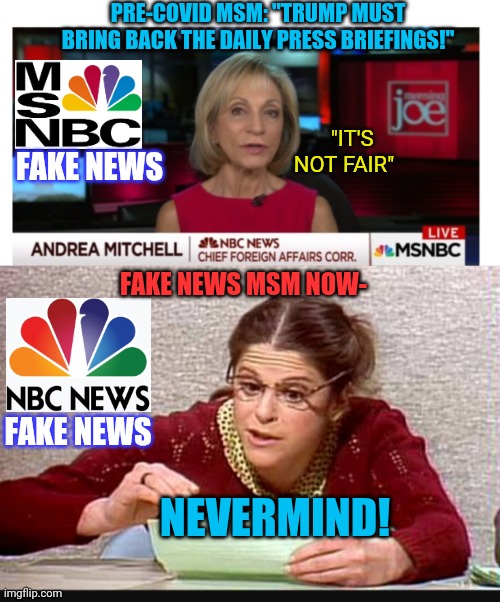 DON'T BELIEVE THE LIBERAL MEDIA | PRE-COVID MSM: "TRUMP MUST BRING BACK THE DAILY PRESS BRIEFINGS!"; "IT'S NOT FAIR"; FAKE NEWS; FAKE NEWS MSM NOW-; FAKE NEWS; NEVERMIND! | image tagged in fake news,sucks,reality,libtard,cnn fake news,crying democrats | made w/ Imgflip meme maker