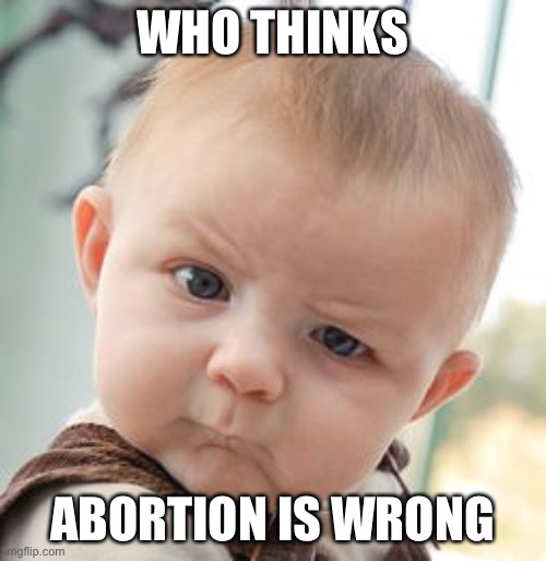 Skeptical Baby | WHO THINKS; ABORTION IS WRONG | image tagged in memes,skeptical baby | made w/ Imgflip meme maker