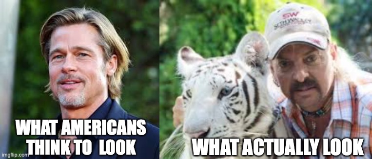 WHAT ACTUALLY LOOK; WHAT AMERICANS THINK TO  LOOK | image tagged in tiger king,usa,confidence | made w/ Imgflip meme maker