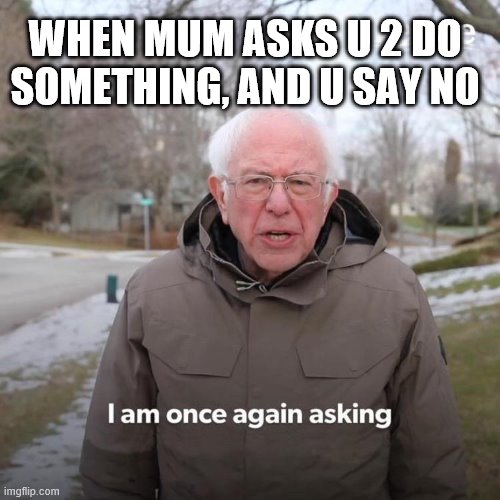 Bernie I Am Once Again Asking For Your Support Meme |  WHEN MUM ASKS U 2 DO SOMETHING, AND U SAY NO | image tagged in memes,bernie i am once again asking for your support | made w/ Imgflip meme maker