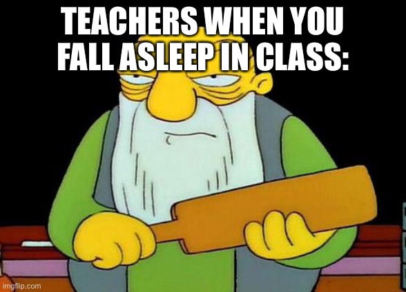 That's a paddlin' | TEACHERS WHEN YOU FALL ASLEEP IN CLASS: | image tagged in memes,that's a paddlin' | made w/ Imgflip meme maker