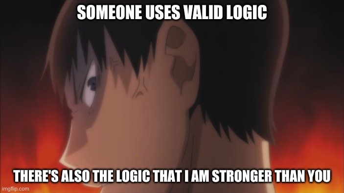 SOMEONE USES VALID LOGIC; THERE'S ALSO THE LOGIC THAT I AM STRONGER THAN YOU | made w/ Imgflip meme maker