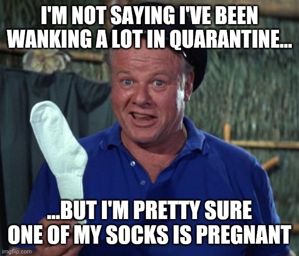 sock | I'M NOT SAYING I'VE BEEN WANKING A LOT IN QUARANTINE... ...BUT I'M PRETTY SURE ONE OF MY SOCKS IS PREGNANT | image tagged in sock | made w/ Imgflip meme maker