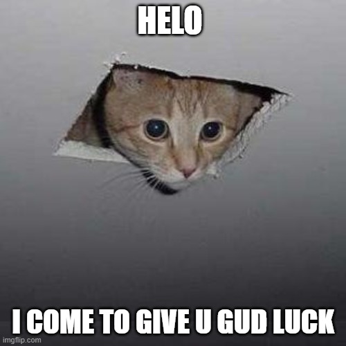 Ceiling Cat | HELO; I COME TO GIVE U GUD LUCK | image tagged in memes,ceiling cat | made w/ Imgflip meme maker