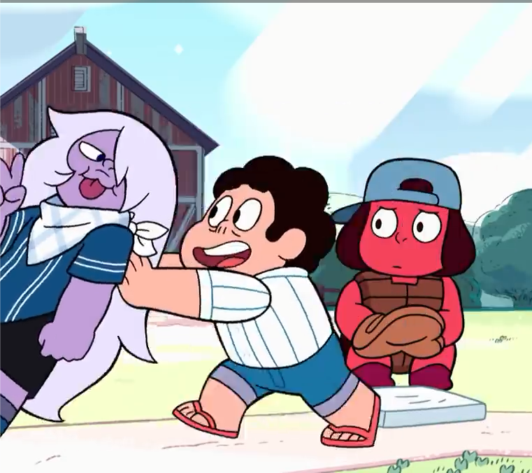 High Quality Steven pushing amethyst away from ruby Blank Meme Template