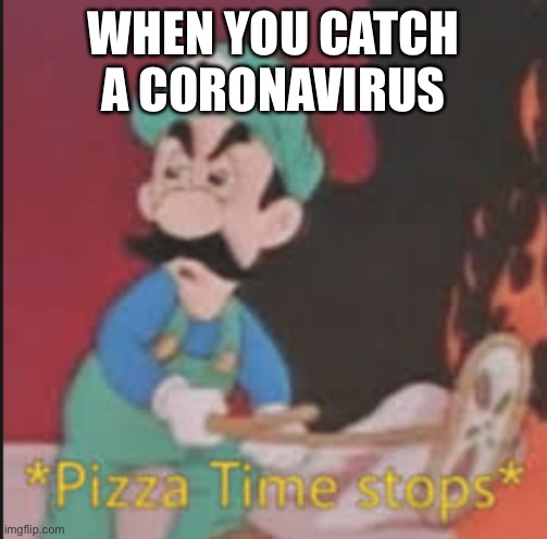 Pizza Time Stops | WHEN YOU CATCH A CORONAVIRUS | image tagged in pizza time stops,super mario bros,coronavirus | made w/ Imgflip meme maker