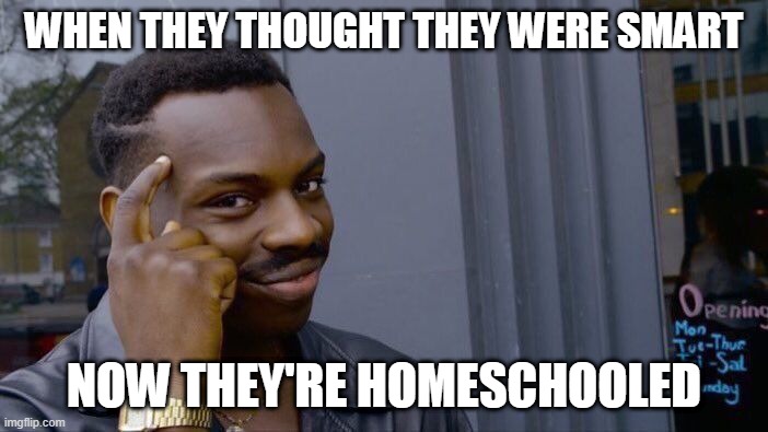 Roll Safe Think About It Meme | WHEN THEY THOUGHT THEY WERE SMART; NOW THEY'RE HOMESCHOOLED | image tagged in memes,roll safe think about it | made w/ Imgflip meme maker