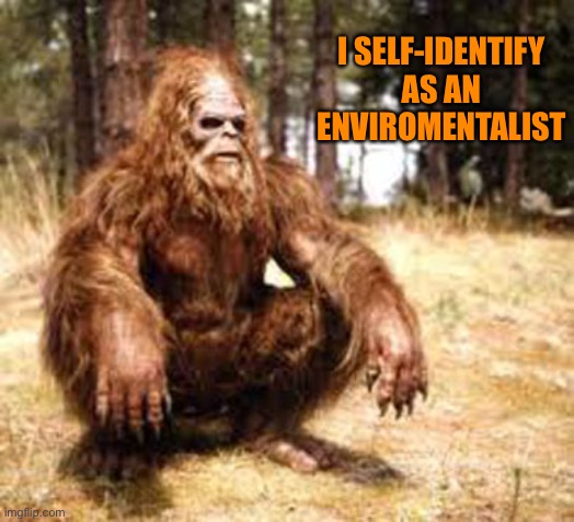 bigfoot | I SELF-IDENTIFY AS AN ENVIROMENTALIST | image tagged in bigfoot | made w/ Imgflip meme maker