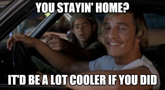 It'd Be A Lot Cooler If You Did | YOU STAYIN' HOME? IT'D BE A LOT COOLER IF YOU DID | image tagged in it'd be a lot cooler if you did | made w/ Imgflip meme maker