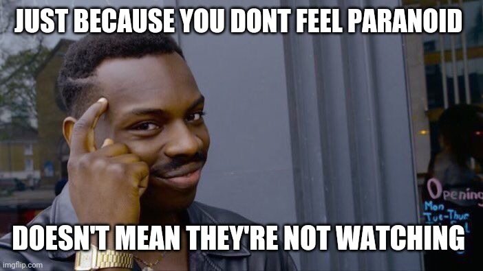 Roll Safe Think About It | JUST BECAUSE YOU DONT FEEL PARANOID; DOESN'T MEAN THEY'RE NOT WATCHING | image tagged in memes,roll safe think about it | made w/ Imgflip meme maker