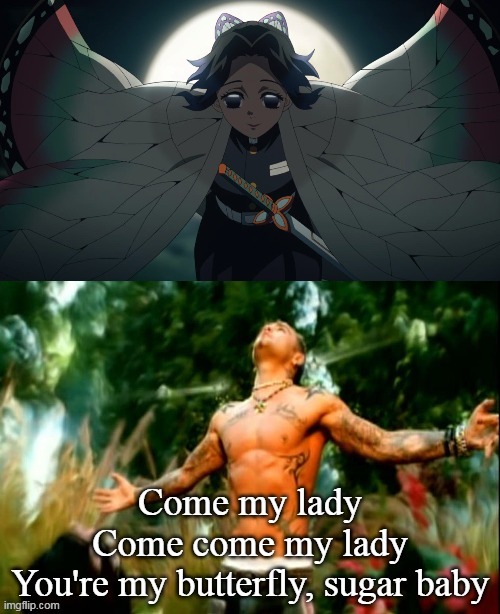 Is somebody singing a song for me?~ | image tagged in anime,animeme,anime meme,demon slayer | made w/ Imgflip meme maker