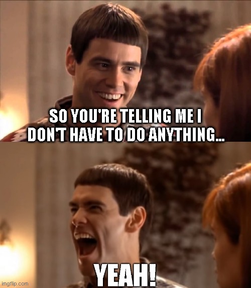 Love when this happens at work.... | SO YOU'RE TELLING ME I DON'T HAVE TO DO ANYTHING... | image tagged in work,lazy,email,dumb and dumber,jim carrey,lloyd christmas | made w/ Imgflip meme maker
