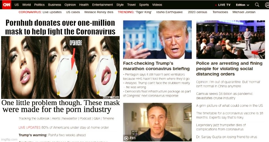 Pornhub donates a special kind of Coronavirus mask | image tagged in coronavirus,pornhub,funny memes,hilarious memes,breaking news | made w/ Imgflip meme maker
