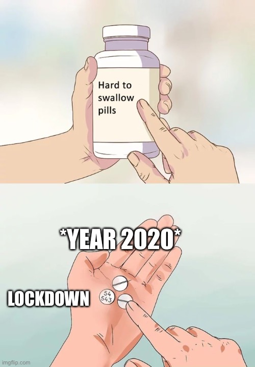 Hard To Swallow Pills | *YEAR 2020*; LOCKDOWN | image tagged in memes,hard to swallow pills | made w/ Imgflip meme maker