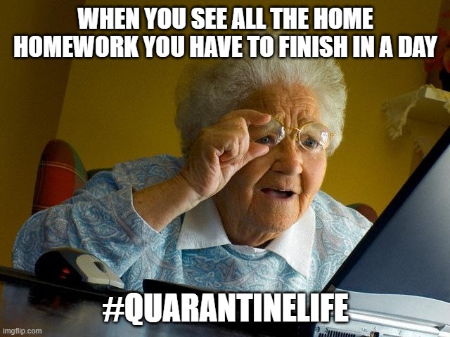 Grandma Finds The Internet | WHEN YOU SEE ALL THE HOME HOMEWORK YOU HAVE TO FINISH IN A DAY; #QUARANTINELIFE | image tagged in memes,grandma finds the internet | made w/ Imgflip meme maker