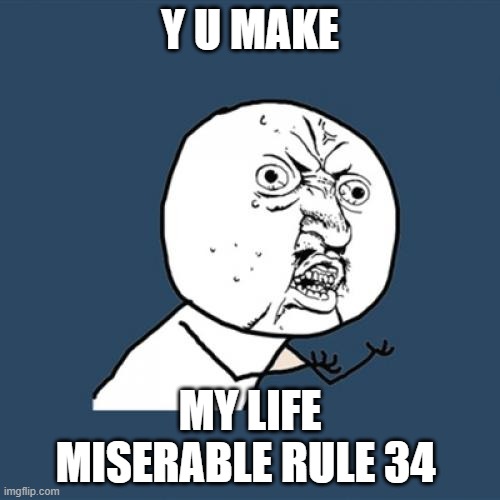 Y U No Meme | Y U MAKE; MY LIFE MISERABLE RULE 34 | image tagged in memes,y u no | made w/ Imgflip meme maker