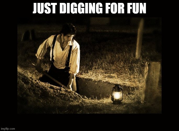 grave digger | JUST DIGGING FOR FUN | image tagged in grave digger | made w/ Imgflip meme maker