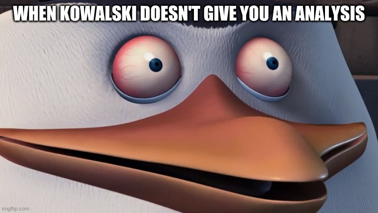 Shook Skipper | WHEN KOWALSKI DOESN'T GIVE YOU AN ANALYSIS | image tagged in shook skipper | made w/ Imgflip meme maker