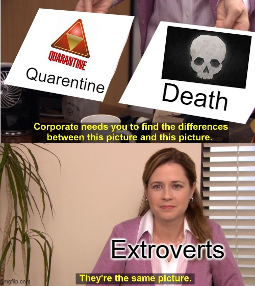 They're The Same Picture Meme | Quarentine; Death; Extroverts | image tagged in memes,they're the same picture | made w/ Imgflip meme maker