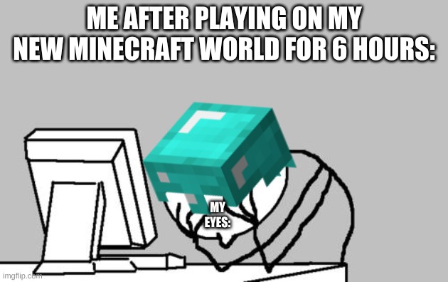 ME AFTER PLAYING ON MY NEW MINECRAFT WORLD FOR 6 HOURS:; MY EYES: | image tagged in minecraft | made w/ Imgflip meme maker