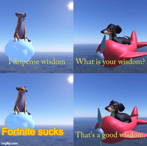 Wisdom dog | Fortnite sucks | image tagged in wisdom dog | made w/ Imgflip meme maker