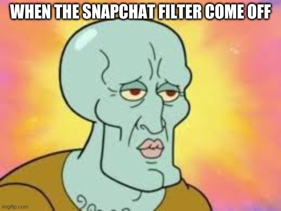 Handsome Squidward | WHEN THE SNAPCHAT FILTER COME OFF | image tagged in handsome squidward | made w/ Imgflip meme maker