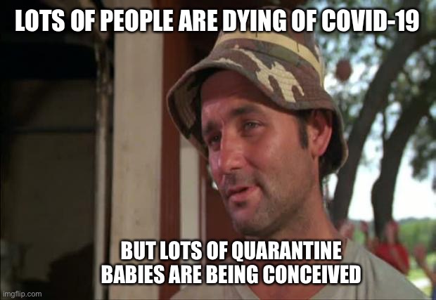 So I Got That Goin For Me Which Is Nice 2 Meme | LOTS OF PEOPLE ARE DYING OF COVID-19; BUT LOTS OF QUARANTINE BABIES ARE BEING CONCEIVED | image tagged in memes,so i got that goin for me which is nice 2 | made w/ Imgflip meme maker