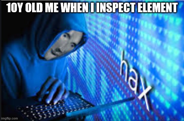Hax | 10Y OLD ME WHEN I INSPECT ELEMENT | image tagged in hax | made w/ Imgflip meme maker