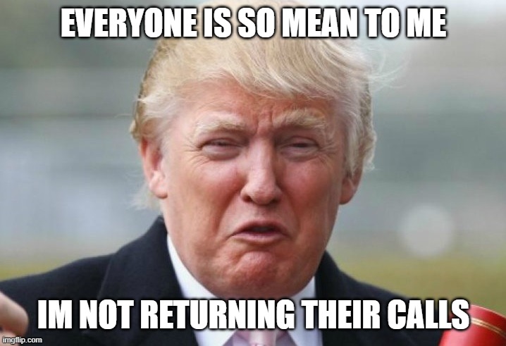 Trump Crybaby | EVERYONE IS SO MEAN TO ME IM NOT RETURNING THEIR CALLS | image tagged in trump crybaby | made w/ Imgflip meme maker