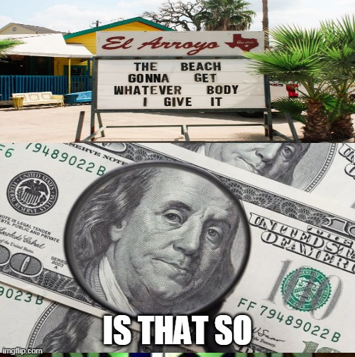 Ben franklin gonna get youuu | IS THAT SO | image tagged in ben franklin,beach,money | made w/ Imgflip meme maker