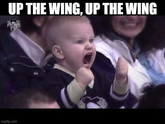 Hockey baby | UP THE WING, UP THE WING | image tagged in hockey baby | made w/ Imgflip meme maker