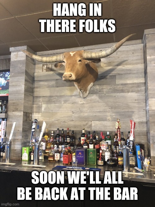 Soon it will be bar time | HANG IN THERE FOLKS; SOON WE'LL ALL BE BACK AT THE BAR | image tagged in beer | made w/ Imgflip meme maker