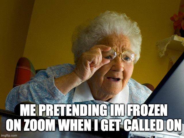 Grandma Finds The Internet Meme | ME PRETENDING IM FROZEN ON ZOOM WHEN I GET CALLED ON | image tagged in memes,grandma finds the internet | made w/ Imgflip meme maker