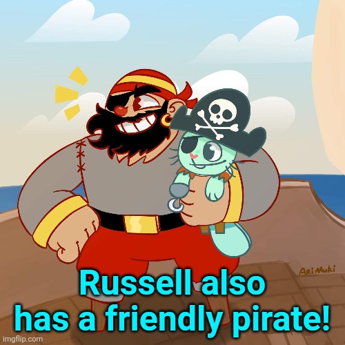 Russell with the friendly pirate! | Russell also has a friendly pirate! | image tagged in happy tree friends,pirates | made w/ Imgflip meme maker