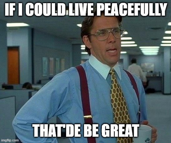 That Would Be Great | IF I COULD LIVE PEACEFULLY; THAT'DE BE GREAT | image tagged in memes,that would be great | made w/ Imgflip meme maker