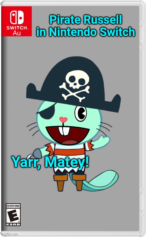 Pirate Russell in Nintendo Switch | Pirate Russell in Nintendo Switch; Yarr, Matey! | image tagged in happy tree friends,pirates,nintendo switch | made w/ Imgflip meme maker