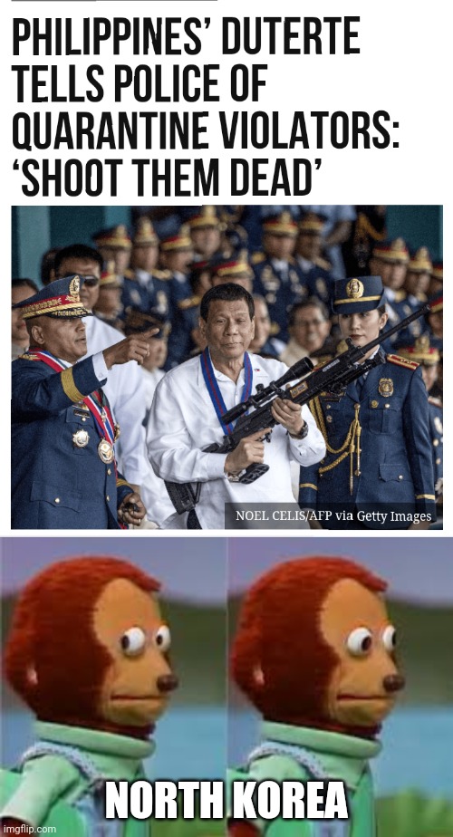 Duarte don't fuck around | NORTH KOREA | image tagged in monkey puppet | made w/ Imgflip meme maker