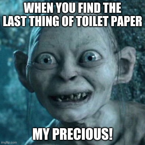 Gollum Meme | WHEN YOU FIND THE LAST THING OF TOILET PAPER; MY PRECIOUS! | image tagged in memes,gollum | made w/ Imgflip meme maker