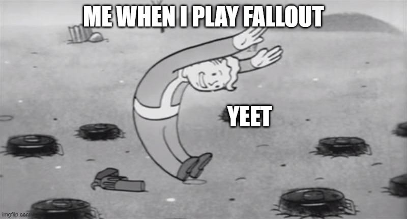 fallout  dodging | ME WHEN I PLAY FALLOUT; YEET | image tagged in fallout dodging | made w/ Imgflip meme maker