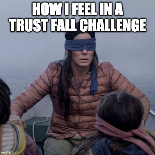 Bird Box Meme | HOW I FEEL IN A TRUST FALL CHALLENGE | image tagged in memes,bird box | made w/ Imgflip meme maker