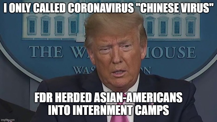 If Only You Knew How Bad Things Really Are | I ONLY CALLED CORONAVIRUS "CHINESE VIRUS"; FDR HERDED ASIAN-AMERICANS INTO INTERNMENT CAMPS | image tagged in if only you knew how bad things really are | made w/ Imgflip meme maker