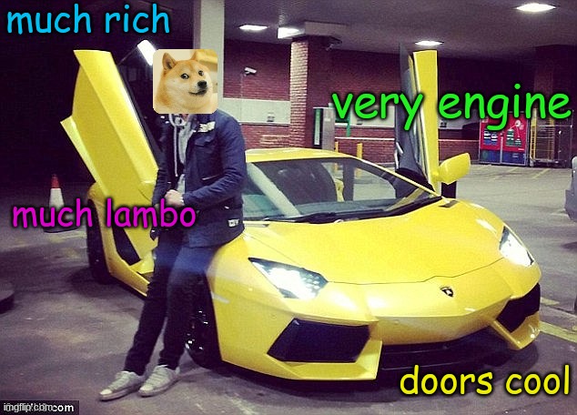 doge lambo | much rich; very engine; much lambo; doors cool | image tagged in doge | made w/ Imgflip meme maker