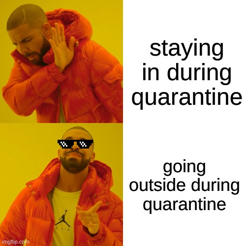 Drake Hotline Bling Meme | staying in during quarantine; going outside during quarantine | image tagged in memes,drake hotline bling | made w/ Imgflip meme maker