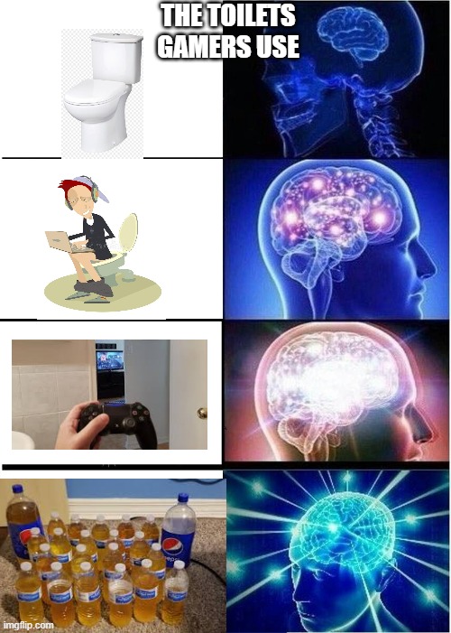 Expanding Brain Meme | THE TOILETS GAMERS USE | image tagged in memes,expanding brain | made w/ Imgflip meme maker