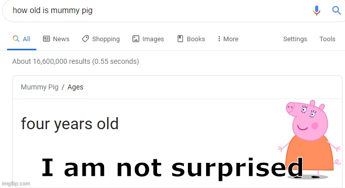 Mommy pig | I am not surprised | image tagged in peppa pig | made w/ Imgflip meme maker